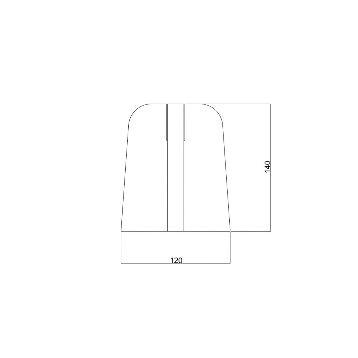 A technical spec drawing view from the side of Lozi's plywood candle holder with measurements